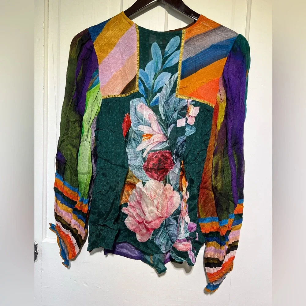 Blank London Anthropologie Miranda Peasant Blouse Striped Artsy Floral Boho XS - Picture 6 of 13